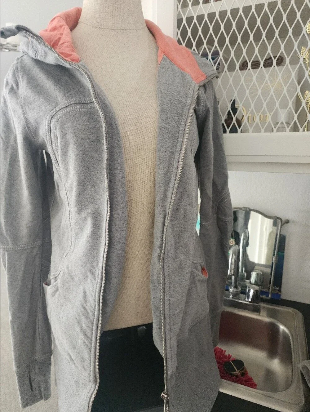 lululemon athletica Gray Zip-Up Hoodie with Pink Hood Lining